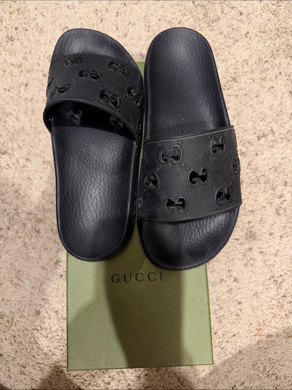 Gucci Black Embossed GG Rubber Slide Sandals